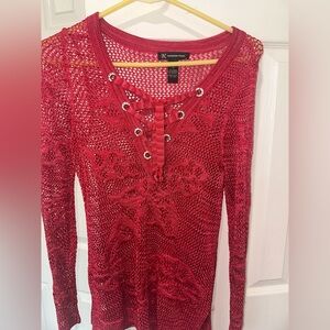 INC International Concepts Red Lace-Up Crochet Top